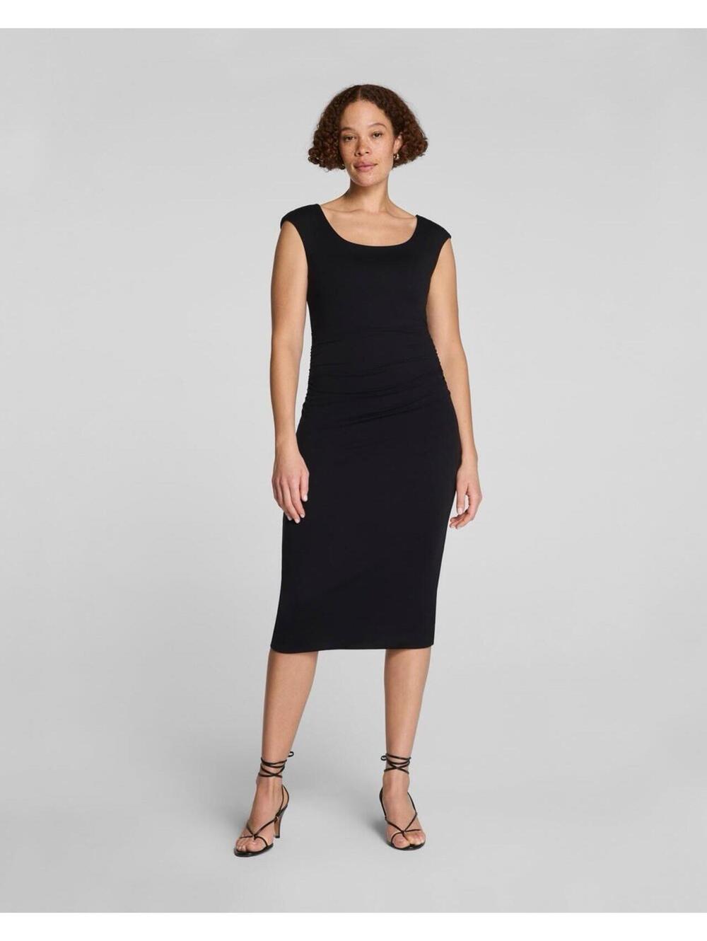 New SPANX SPANXsmooth Jersey Scoop Neck Ruched Midi Dress In Black Sz M $138